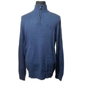Nautica Long Sleeve Quarter Zip High Neck XL Blue Solid Logo